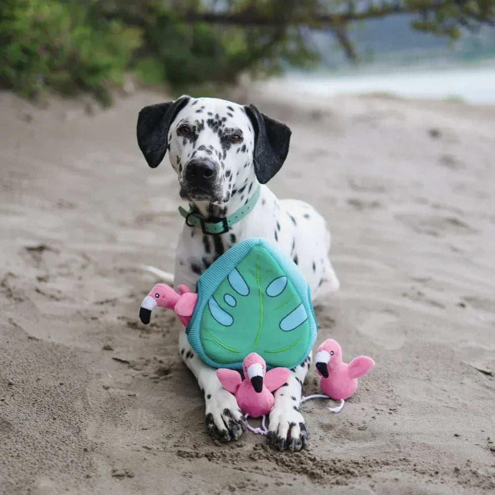 peluche de flair monstera et flamants roses