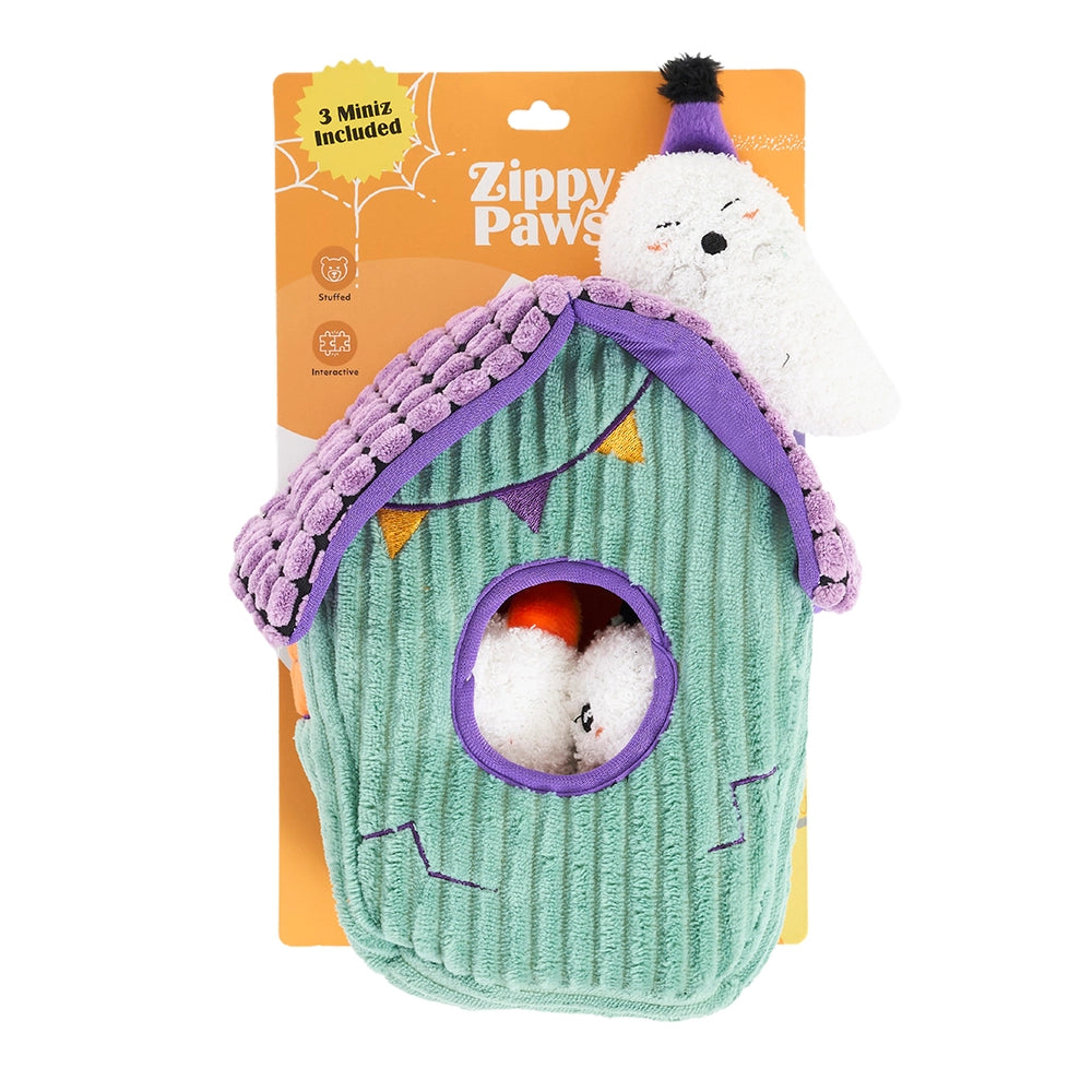 Peluche de flair Maison Hantée – Jouet d'occupation pour chien – ZippyPaws® Burrow™ Halloween
