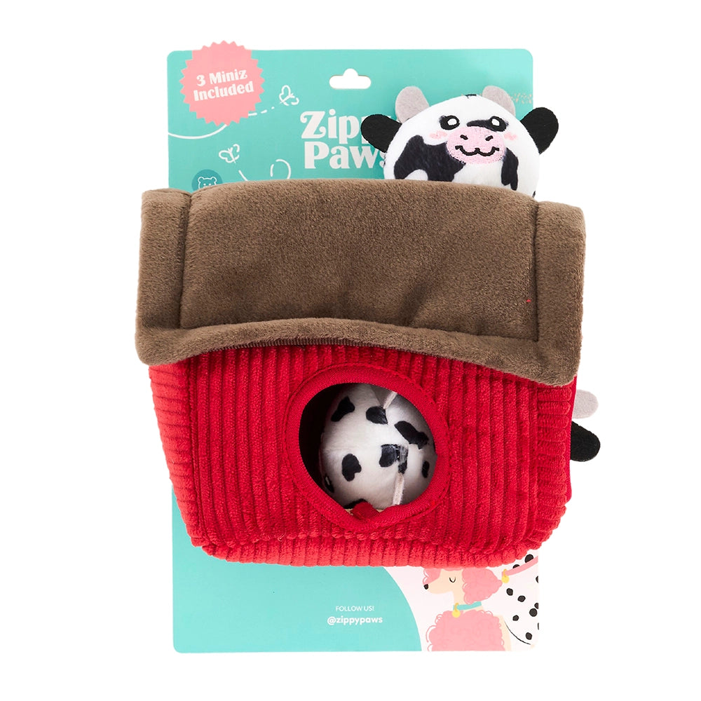 Peluche de flair Grange et Vaches – Jouet d'occupation pour chien – ZippyPaws® Burrow™