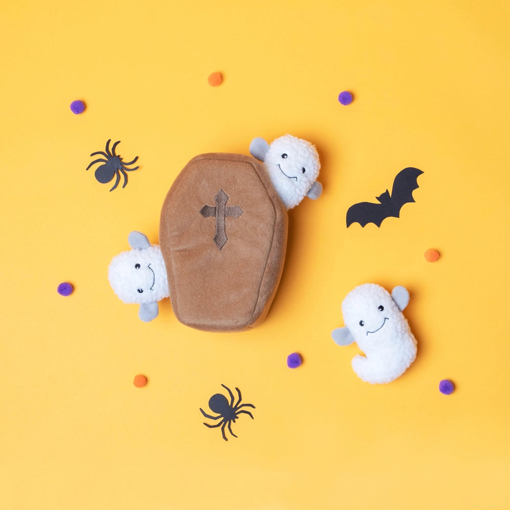 Peluche de flair Cercueil et Fantômes – Jouet d'occupation pour chien – ZippyPaws® Burrow™ Halloween