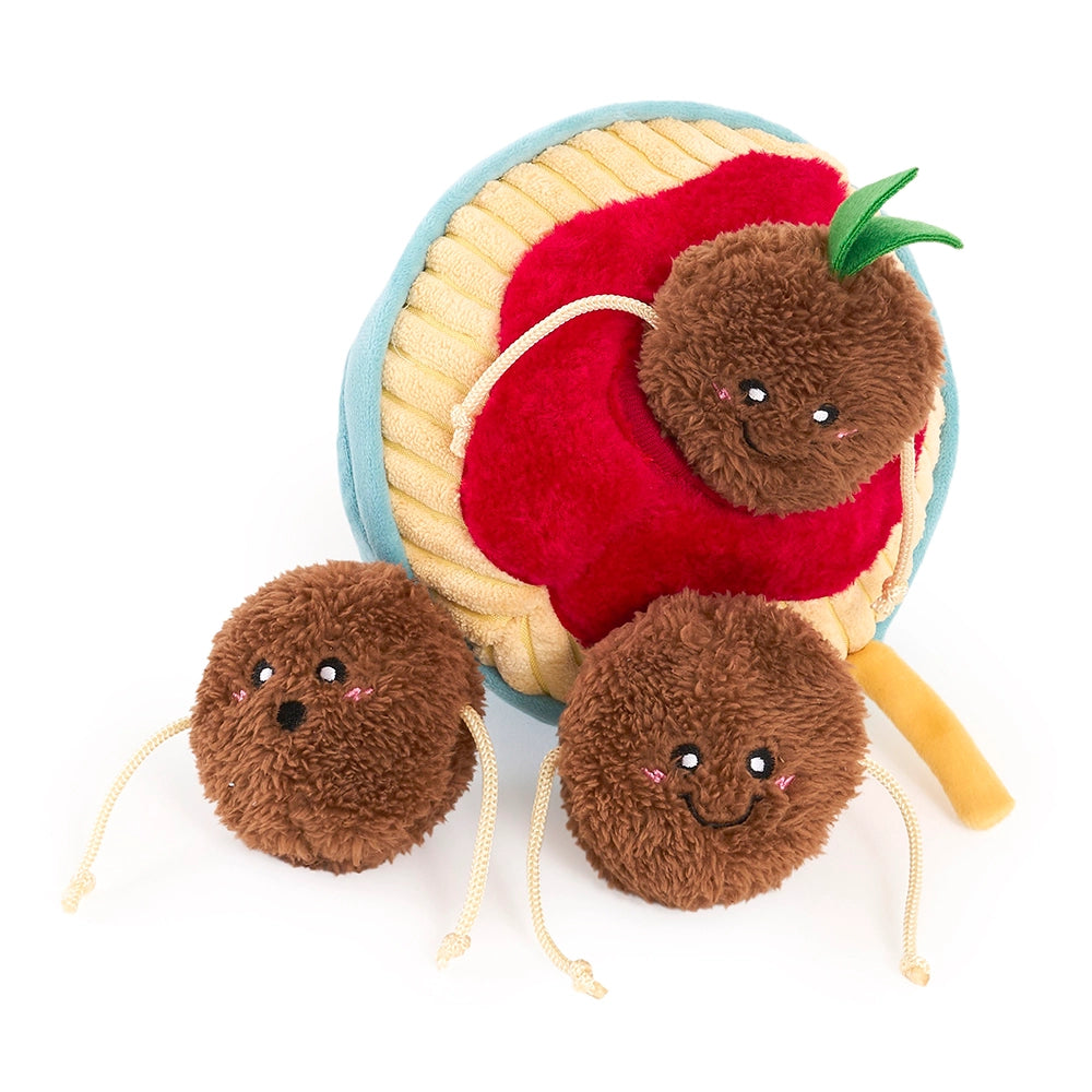 Peluche de flair Spaghettis et Boulettes – Jouet d'occupation pour chien – ZippyPaws® Burrow™