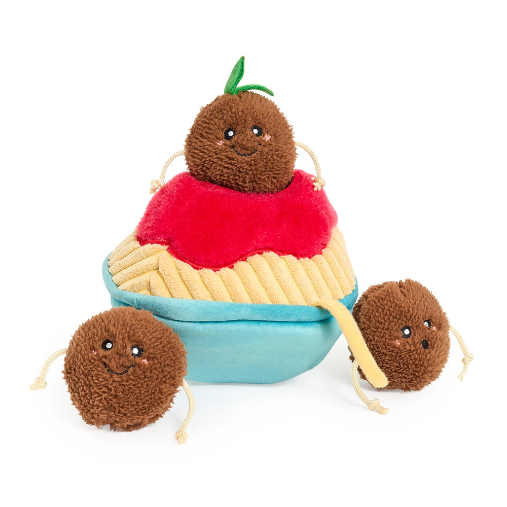 Peluche de flair Spaghettis et Boulettes – Jouet d'occupation pour chien – ZippyPaws® Burrow™