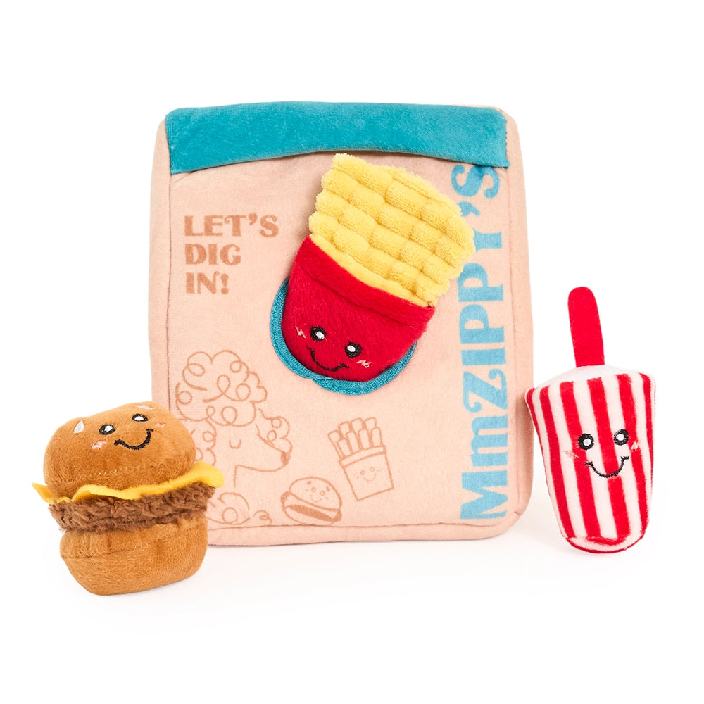 Peluche de flair Menu Fast-Food – Jouet d'occupation pour chien – ZippyPaws® Burrow™